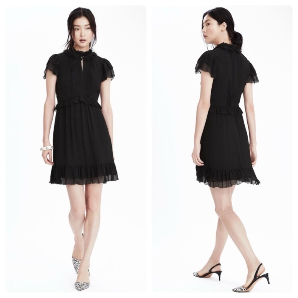 Banana Republic Heritage Pleated Ruffle Neck Dress - Picture 2 of 14